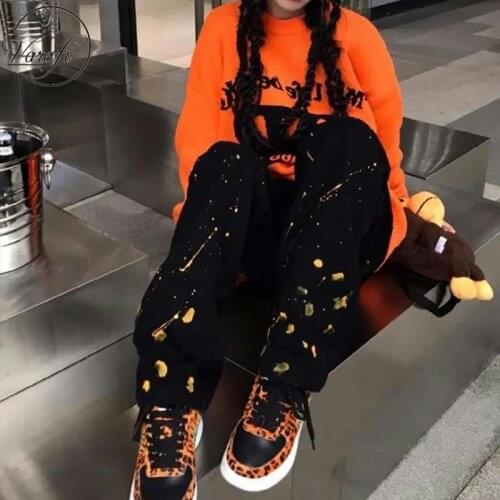 Varofi Y2K Pants Black Jeans Womens large high waist straight tube loose jeans wide leg pants Street jeans