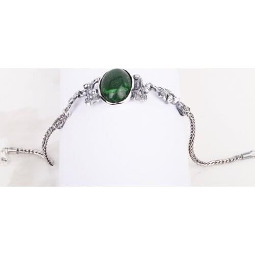 UM US JEWELRY Emerald Natural Stone Handmade 925 Sterling Silver Women Wristbands