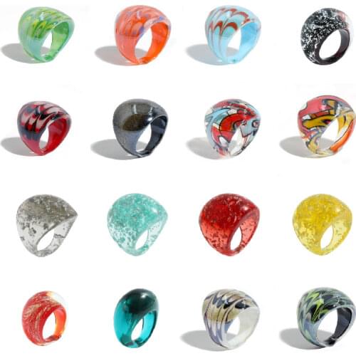 Best Lady 2021 ZA Ring Of Injection-Molded Glass for Women Boho Luxury Multicolored Charm Rings Finger Accessories Jewelry Gifts