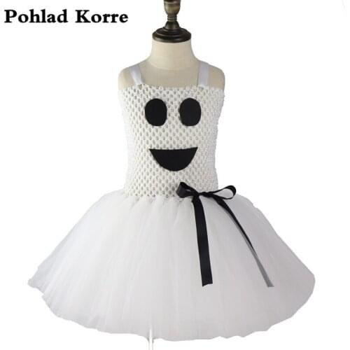 Smile White Ghost Girls Tutu Dress Bow Ghost Cosplay Halloween Costume Carnival Party Dresses Children Clothes Vestidoes XX054