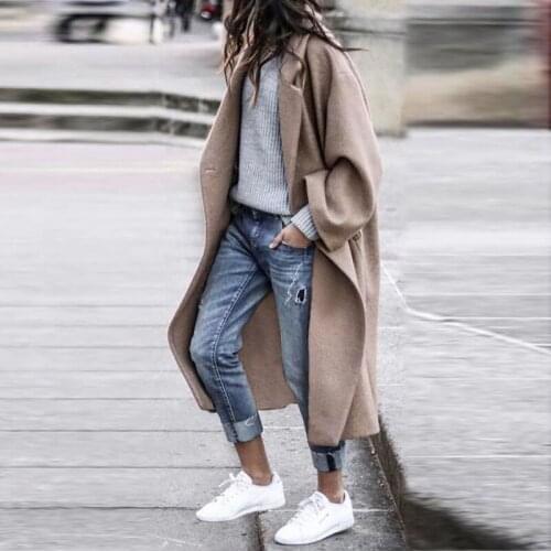 Winter Solid Women Jacket Warm Long Coat Thick Woolen Blends Female Streetwear