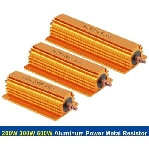 1Pcs 200W 300W 500W Aluminum Power Metal Shell Wirewound Resistor RX24 0.1R~10K 3 5 6 8 10 20 100 150 1K 10K ohm Gold Resistors
