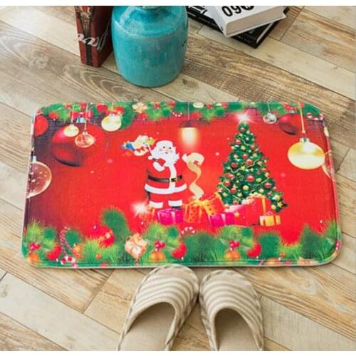 1PC Christmas Pattern Door Mat Flannel Fleece Floor Mat Bathroom Non-slip Carpet Xmas Decoration Living Room New Year Gift