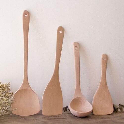1Pc Natural Wood Kitchen Cooking Tools Spatula Spoon Mixing Holder Cooking Utensils Dinner Food Wok Shovels