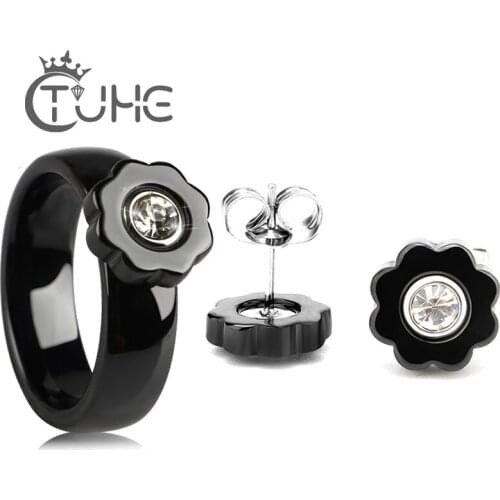 2018 Simple Female Bijoux Crystal Flower Indian Wedding Bridal Jewelry Sets Black White Ceramic Women Statement Set Accessories