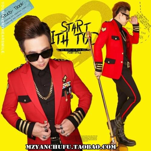 2020 Nightclub Men Korean Clothing Slim Gd Blazers Hair Stylist Red Suit Plus Size Blazer jacket Singer Performance Costumes
