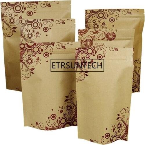 500pcs Brown Kraft Paper Zipper Doypack Aluminum Foil Grip Seal Food Storage Stand Up Pouches Bags Packaging Printing