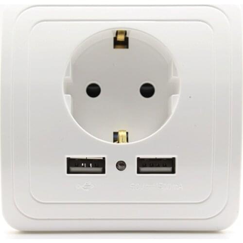 Free Shipping 16A EU Standard Electrical Outlet With 1500mA Dual USB Charger Port for Mobile Wall Power Socket Plug Grounded