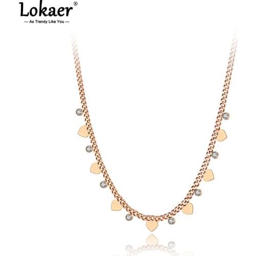 Lokaer Titanium Stainless Steel Love Heart Charm Necklaces Jewelry Bohemia CZ Crystal Choker Necklace For Women Цепочка N21065
