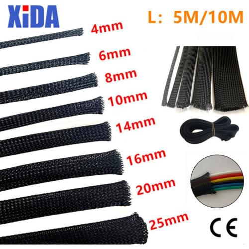Dropship 5/10/M Black Insulated Braid Sleeving 2/4/6/8/10/12/15/20/25mm Tight PET Wire Cable Gland Protection Cable Sleeve