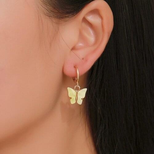 Color Acrylic Butterfly Dangle Earrings Small Fresh Sweet Cute Colorful Earrings Korean Trendy New Accessories for Women Gift