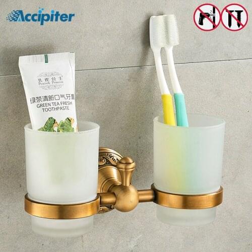 Nail Free Toothbrush Holder Antique Metal Bathroom Bathroom Double Toothbrush Cups Holder bathroom accessories