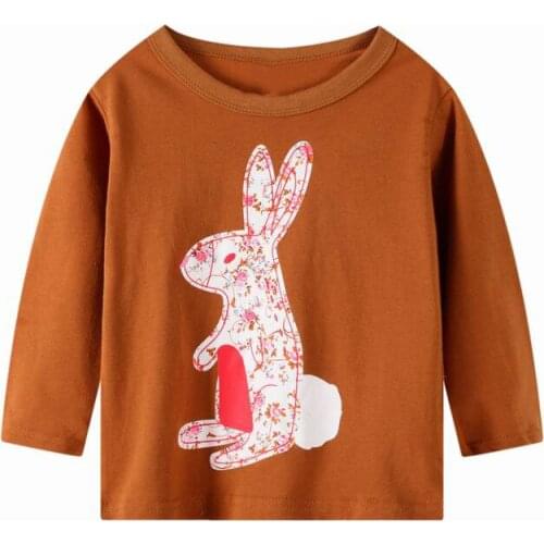 27kids Fashin Girls Spring Autumn Cotton Toddler Baby Rabbit Pattern Tops Long Sleeve T-Shirt Casual Clothing 2-7Years