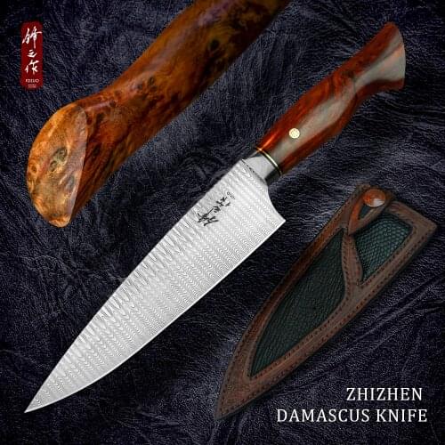 FZIZUO 7'' Chef Knife High Carbon Janpanse Damascus Steel Handmade Sharp Blade Knives Vegatable Fruit Cooking Kitchen Tool Gift