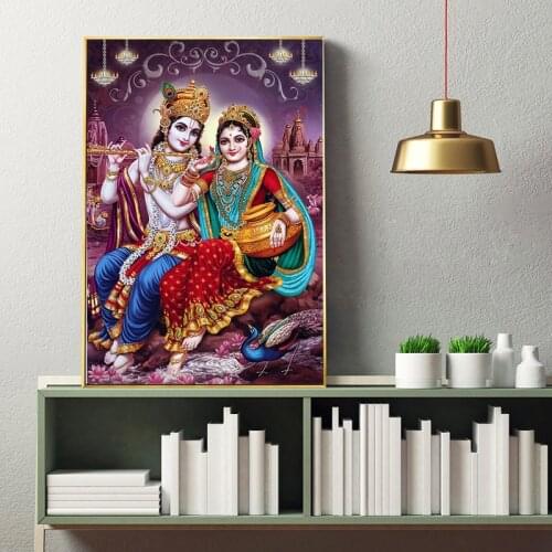 India Religion Lord Radha Krishna Canvas Painting Portrait Posters and Prints on The Wall Art Picture for Living Room Home Decor