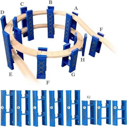 Blue Circular Double-layer Elevated Railway Bridge Bridge Bracket Suitable for Brio Wooden Trains Childrens Educational Toys