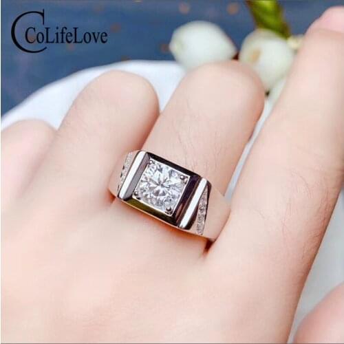 CoLife Jewelry 1ct Moissanite Man Ring 6.5mm F Color Moissanite Ring for Man 925 Silver Fashion Man Gemstone Ring
