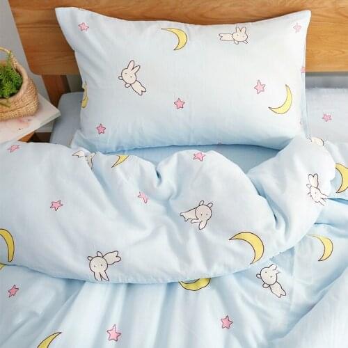 Cartoon Anime Sailor Moon Tsukino Usagi Blue Duvet Cover Bed Sheet Pillowcase Cotton Double Layer Yarn Quilt cover Bedding Set