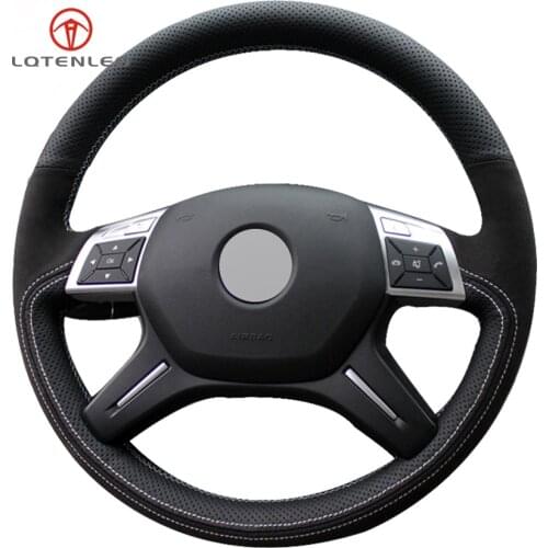 LQTENLEO Black Suede Leather DIY Car Steering Wheel Cover for Mercedes Benz E400 GL350 500 550 ML320 350 400 500 550 2012-2015