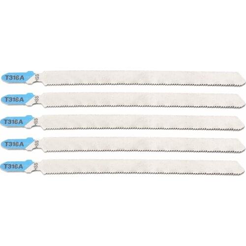 5pcs T318A Saw Blade Set HCS Curved Extra Long Jigsaw Blades 132mm Length Mayitr for Metal Cutting Metalworking Tools