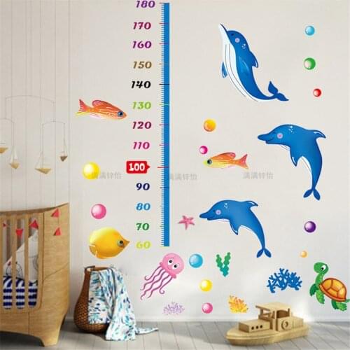 DIY Home Decor Wall Sticker Cartoon Dolphin Height Ruler Wall Stickers for Living Room Study Room Wall Decor Home Gift