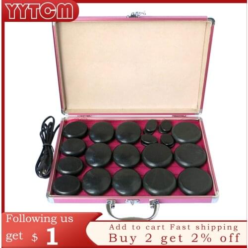 NEW wholesale & retail electrical heating 220V SPA hot energy stone 23pcs/set with heat box