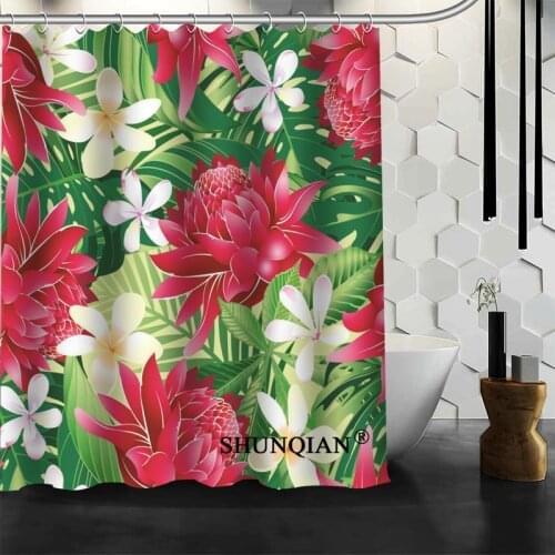 New Arrival Tropical Shower Curtain Polyester Fabric Printing Bathroom Curtain Waterproof Bathroom Products With Hook