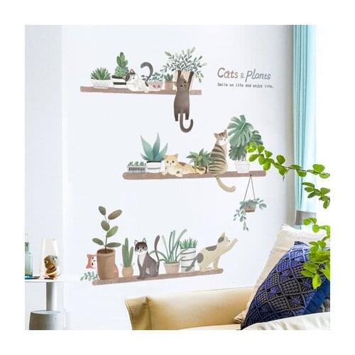New Cats and Plants Poster and Print Wall Sticker Picture for Living Room Bedroom Wall Decals Mural Painting Art