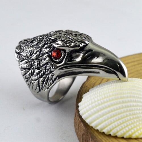 Retro Trend Gothic Eagle Ring Domineering Mens Titanium Steel Eagle Head Finger Ring Fashion Men Hip Hop Party Jewelry Gifts