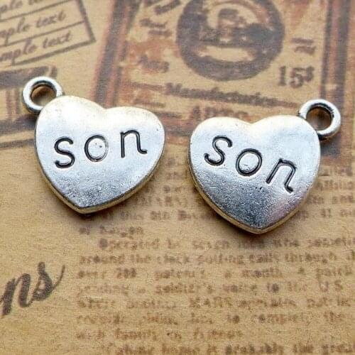 100pcs Son Heart Charms 18mm x 15mm DIY Jewelry Making Pendant antique silver color
