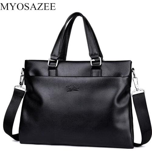 MYOSAZEE Men Briefcase PU Leather Laptop Bag Men Messenger Bags Travel Business Male Simple Shoulder Bags Casual Tote
