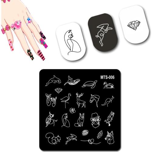 Simple Animal Drawings Stamping Plate Fowls Beasts Designed Stamp Plate For Nails Art Animal Side Face Nail Stamp #MTS-006