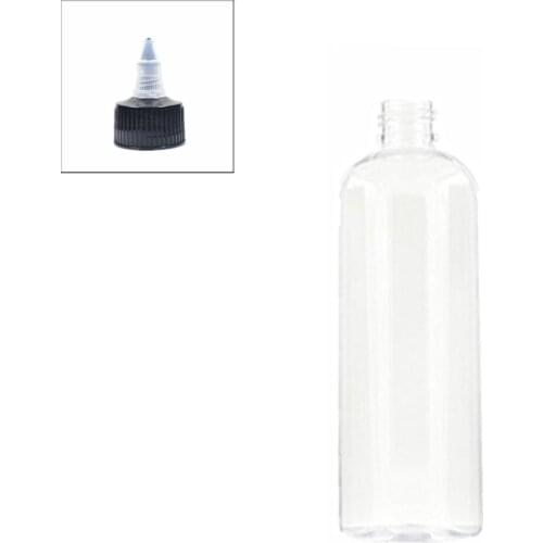 300ml empty plastic bottle, clear pet bottle with black Twist Top Caps pointed mouth top lid