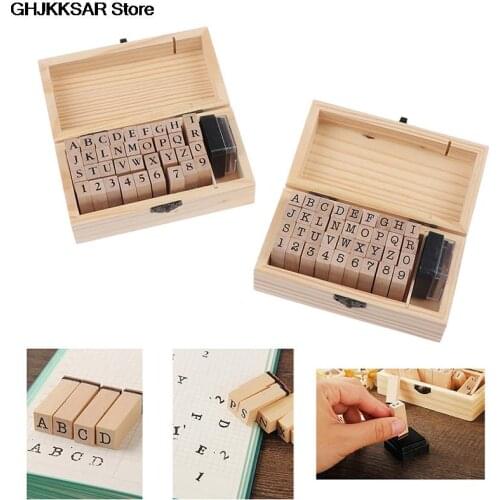 Self Inking Number Letter Stamp Stationery Wood Rectangle Kids Number Seal Diary Decoration DIY Handmade 1Set With Box