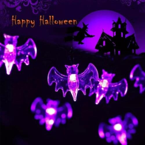 10led Hallows' Day Decoration Light Purple Bat String Light Battery Powered Indoor Halloween Decor