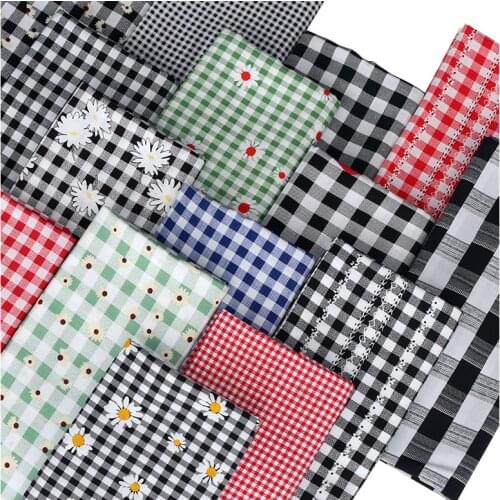 Thin Plaid Flower Cotton Fabric By The Meter for Skirt Dress Children Clothes Sewing Summer Textile Daisy Floral Printed Cat Per