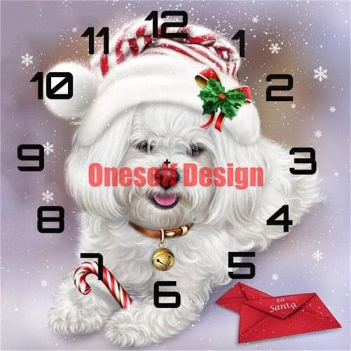 Top popular 5d diamond embroidery full set picture of rhinestones clock dog diy frame wall sticker 5d diamond mosaic sale dog
