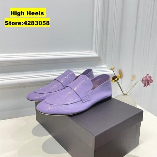 Casual Designer Fashion Women shoes Purple Genuine Leather Flats Slip On Loafers Office Lady Shoes Zapatos Mujer