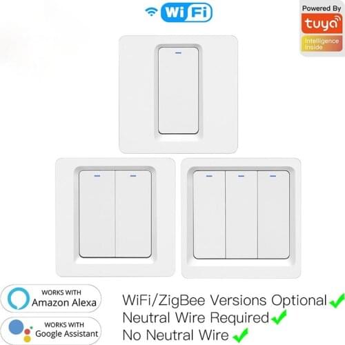 WiFi Smart Push Button Switch No Neutral Wire Required Smart Life Tuya APP Alexa Google Home Voice Control 1/2/3 Gang EU UK New