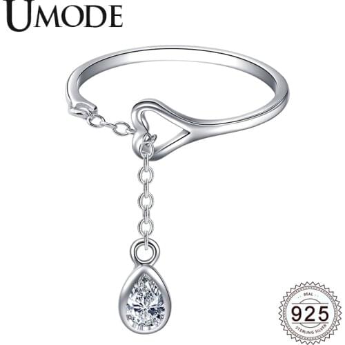 UMODE Waterdrop 925 Sterling Silver Rings for Women Open Adjustable S925 Rings Fashion Party Wedding Jewelry Accessories LR0742