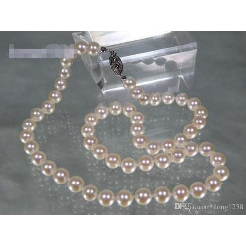GORGEOUS AKOYA WHITE 7.5-8mm AAA+ ROUND PEARL 18" NECKLACE GOLD CLASP>>> free shipping