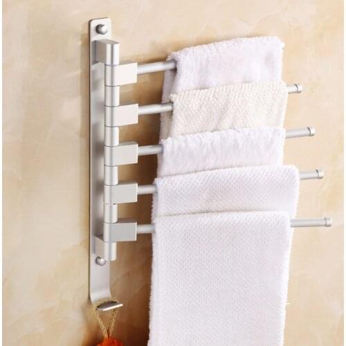 Space Aluminium Towel Rack 5/4/3/2 Arms Towel Hanging with Hooks Bathroom Towel Rack Movable Towel Bars Bathroom Products