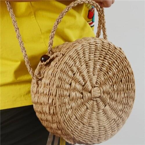 High Quality Women Straw Handbag Fashion Crossbody Shoulder Bag Female Round Rattan Handbags Handmade Woven Casual Beach Handbag
