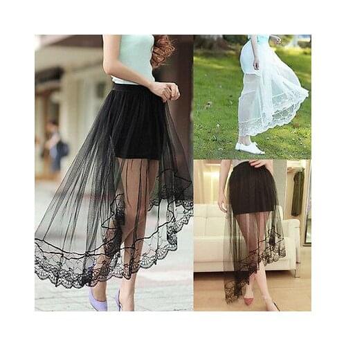 2020 Women Fashion Elastic High Waist Skirts Female Tulle Skirt Solid Irregular Hem Mesh Skirt Summer Harajuku Style Party Skirt