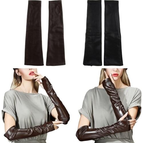 Womens Leather Opera Elbow Long Fingerless Driving Gloves ARM Warmer
