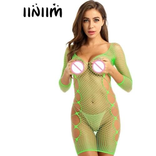 Womens Adult Fishnet Sissy Babydoll Dress Chemise Anniversaries Lingerie Off Shoulder Mini Dress See-through Mini Exotic Dresses
