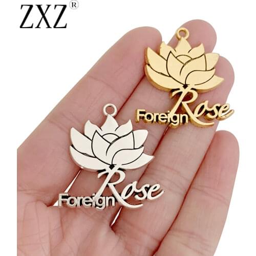 ZXZ 10pcs Silver/Gold Tone Foreign Rose Lotus Flower Charms Pendants for Necklace Jewelry Making Findings 34x32mm