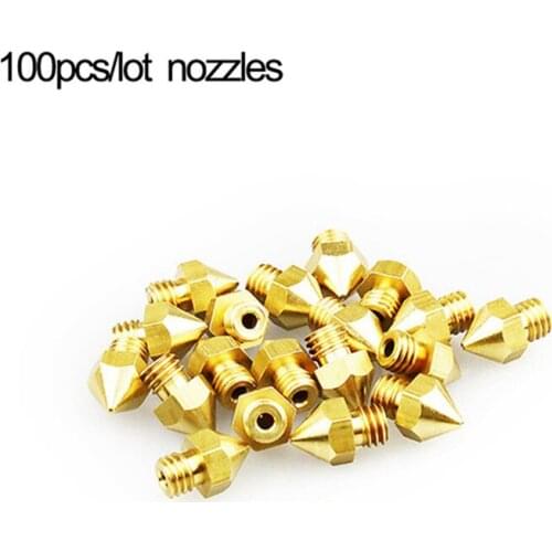 100pcs MK8 nozzles 0.2 0.3 0.4 0.5 0.6mm M6 for Anet A6 A8 E10 ET4 CR-10 Ender-3 Makerbot reprap prusa I3 3d printers parts