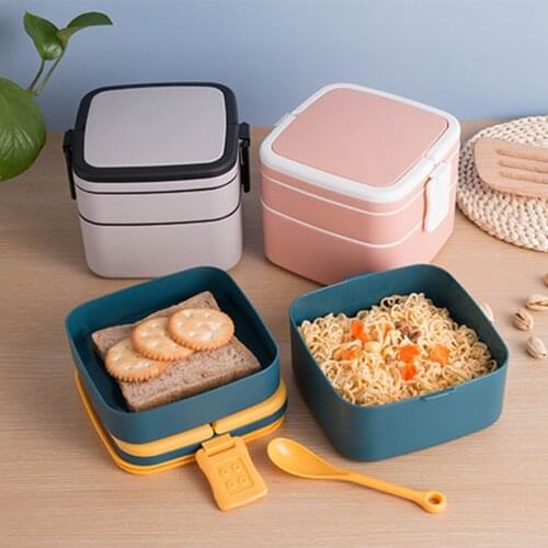 2-Tier Bento Lunch Box Square/Round Stackable Lunch Container Microwave Safe With A Spoon Portable Lunch Box Dropshipping