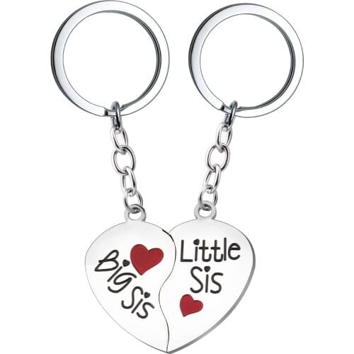 2pcs/Sets Big Sis Lil Sis Words Puzzle Key Chain Gift for Sister Friends Anniversary Festival Jewelry Silver Color KeyChains